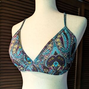 SONOMA Bikini Top - Purple/Turquoise Boho Paisley Cross-Cross Tie - XL